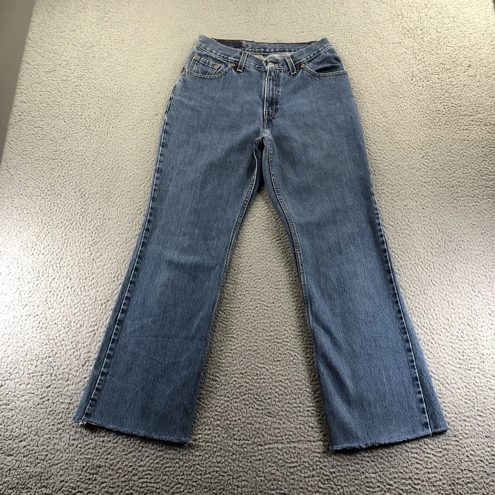 Vintage Levis Jeans Womens 28x29 Blue 517 Bootcut Raw Hem 90s Made In USA